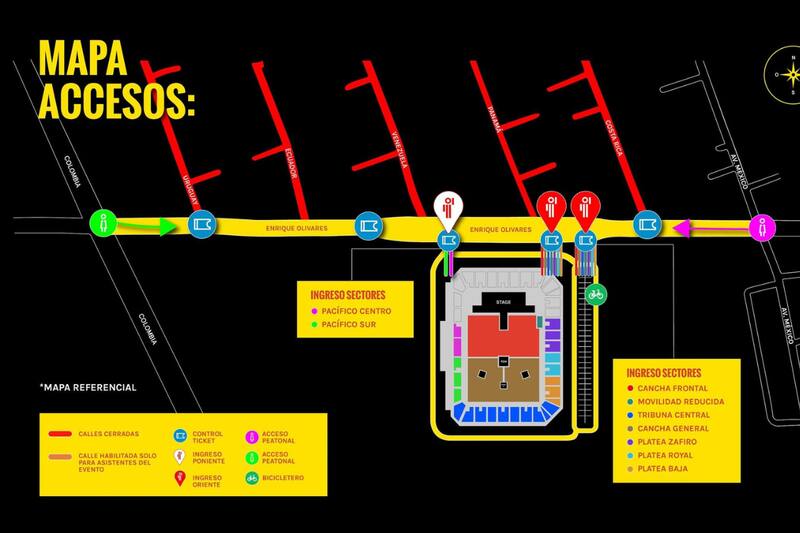 Mapa de los accesos hacia el recinto.