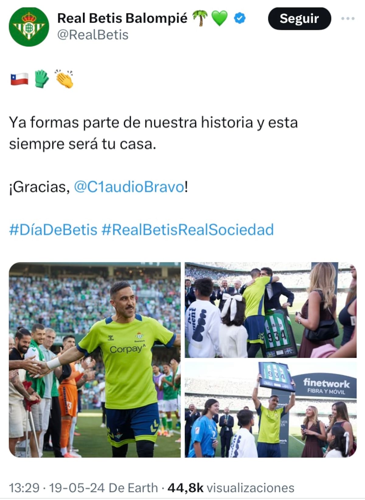 El homenaje del Betis a Claudio Bravo.