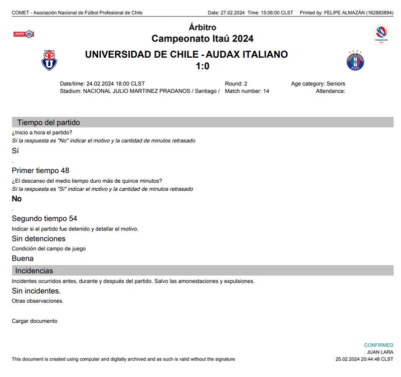Informe arbitral de Juan Lara.