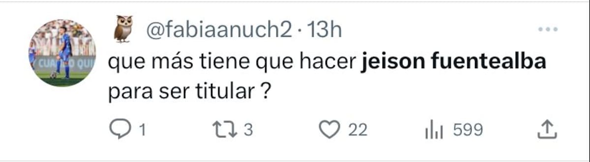 Comentarios de hinchas de la U pidiendo la titularidad de Jeison Fuentealba.