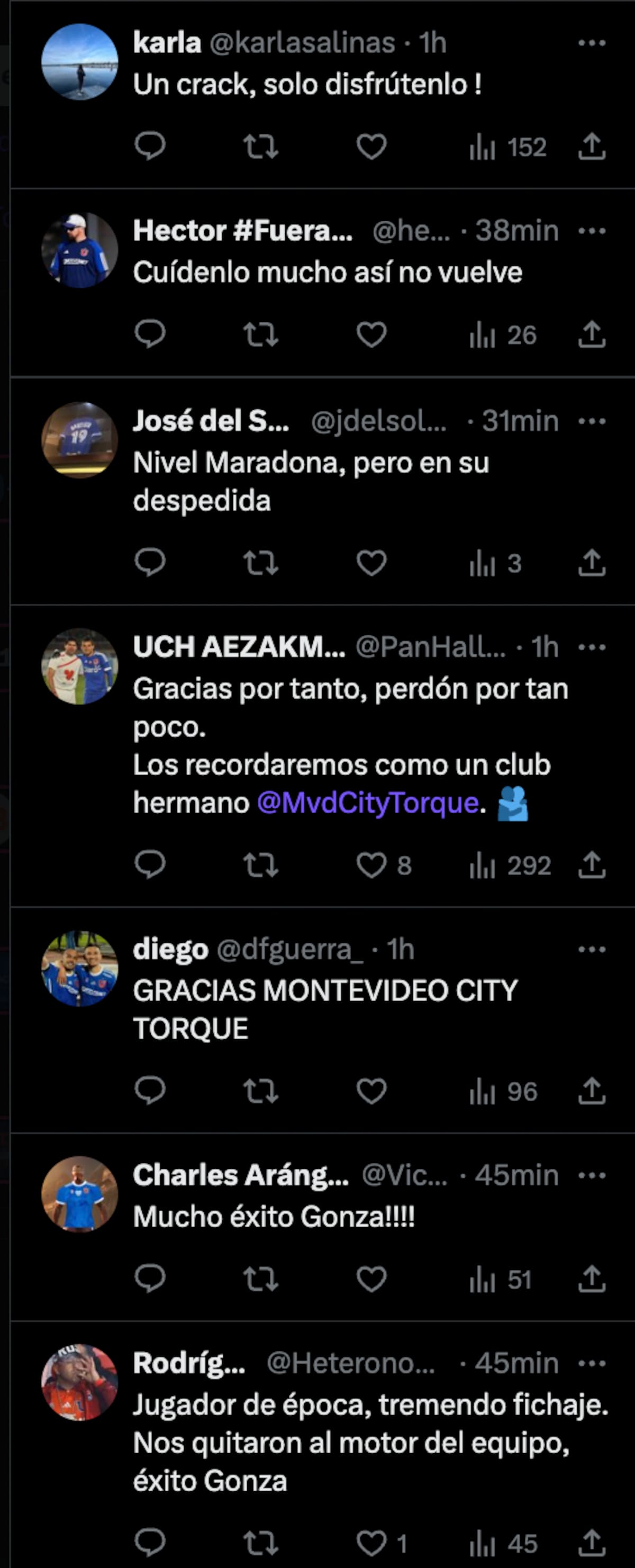 Comentarios de hinchas en la presentación de Gonzalo Montes.