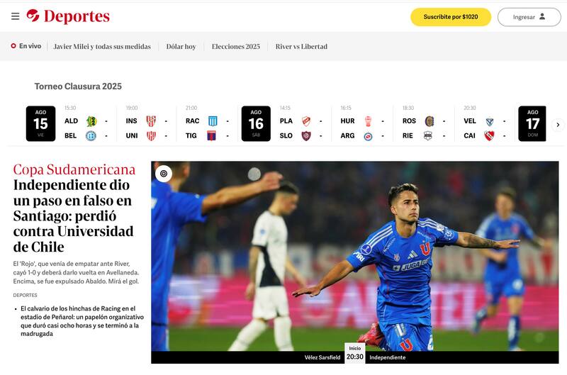 Triunfo de la U en la portada Olé.