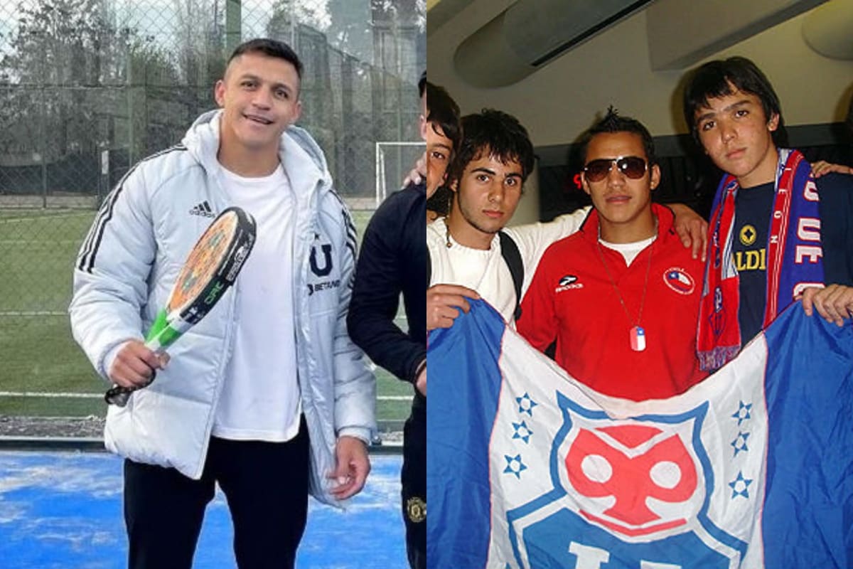 Alexis Sánchez con objetos de los azules.