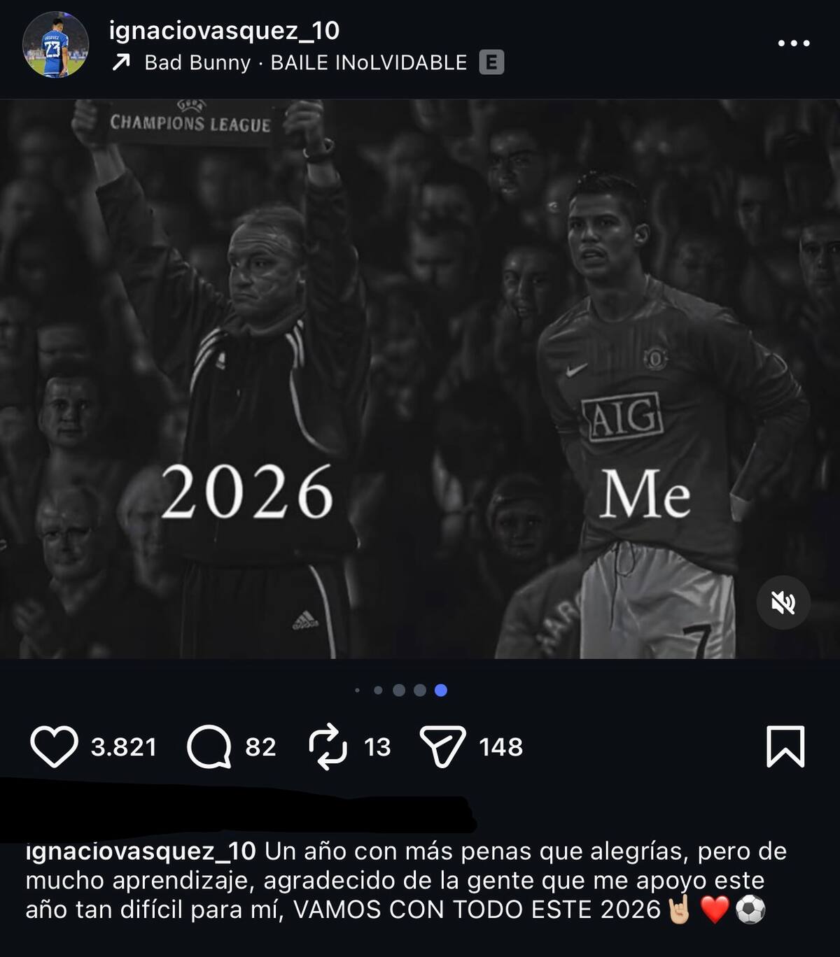 Mensaje de Ignacio Vásquez en Instagram.