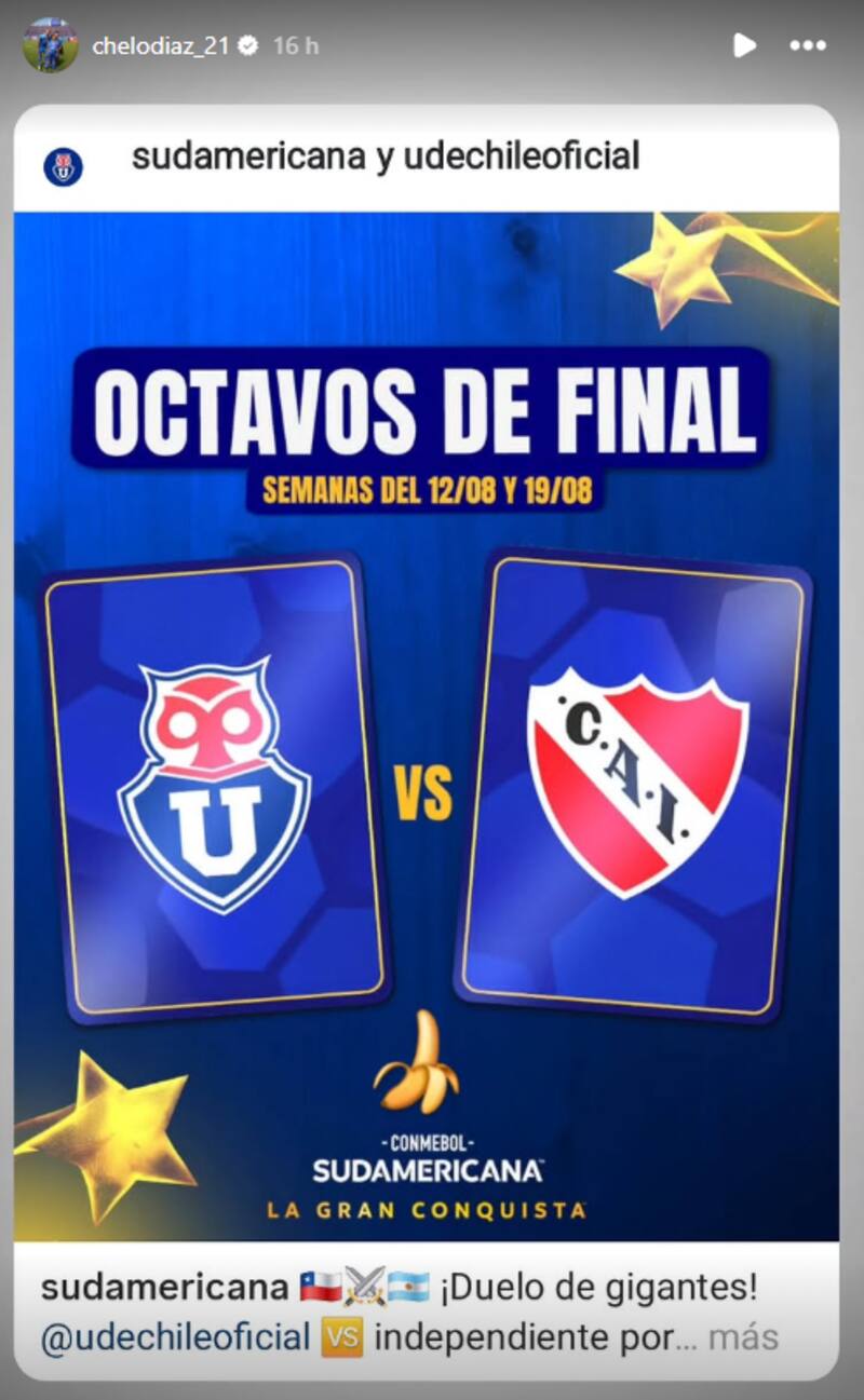 Marcelo Díaz calentando el duelo ante Independiente en Instagram.