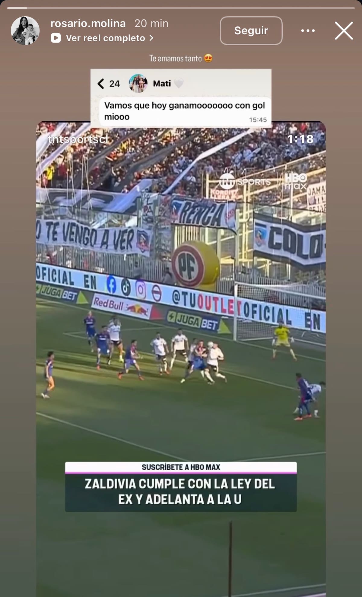 Mensaje de Matías Zaldivia en la previa del Superclásico. Foto: Captura Instagram.