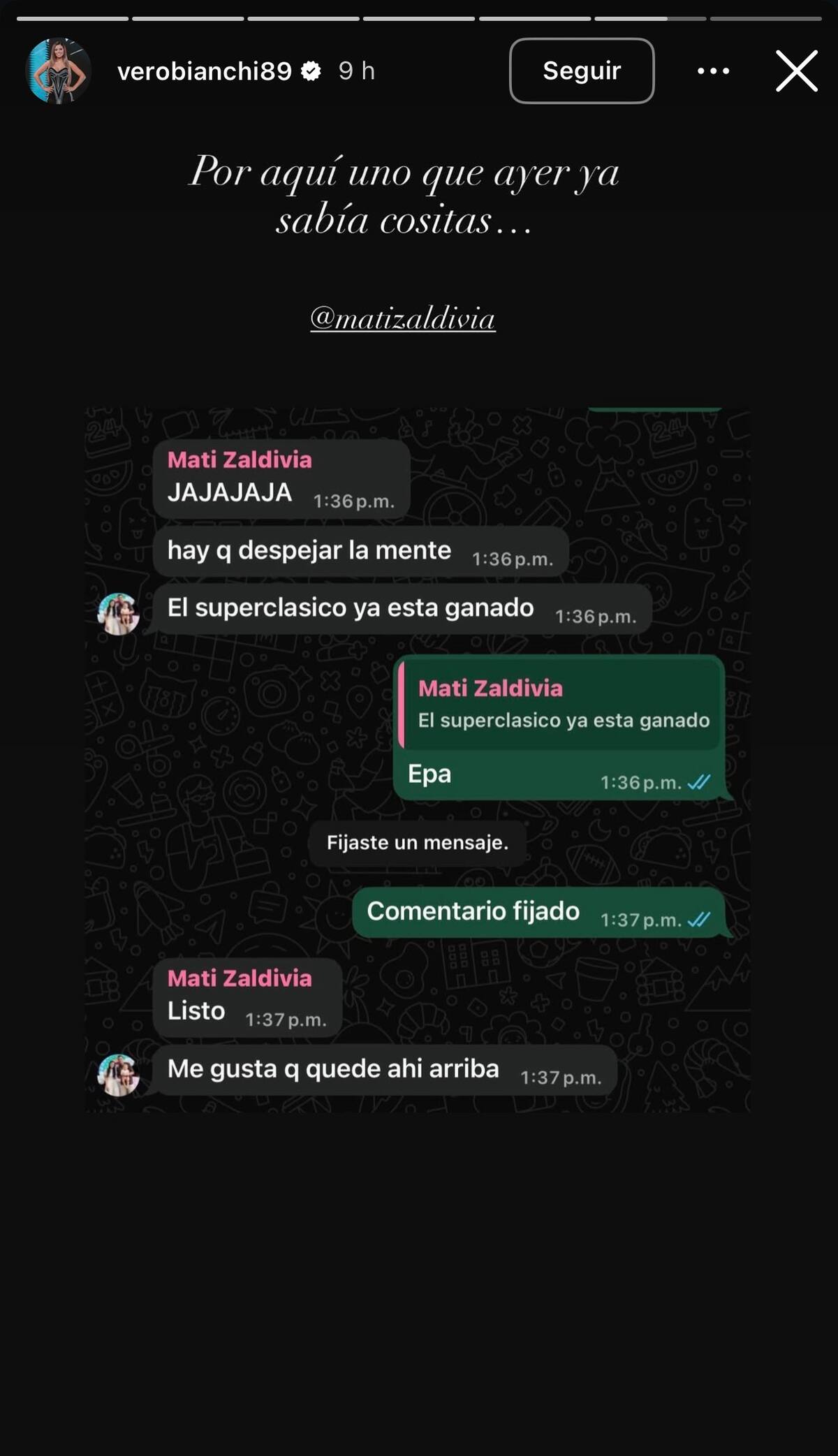 Mensaje de Matías Zaldivia en la previa del Superclásico. Foto: Captura Instagram.