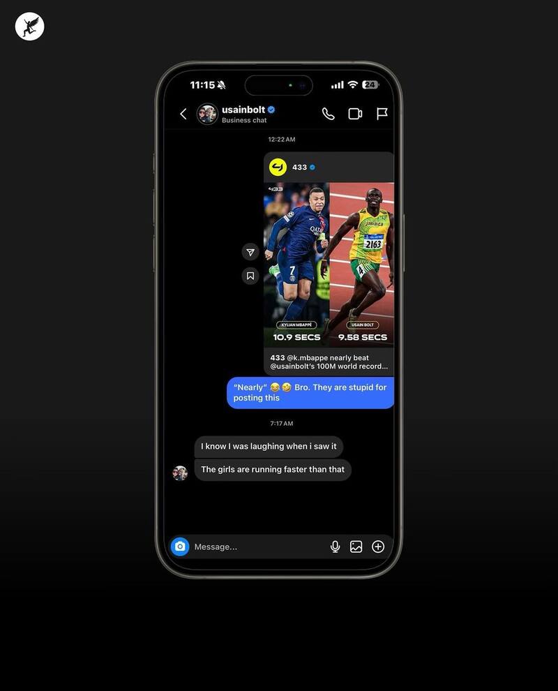 Esta fue la respuesta de Usain Bolt a la publicación que lo compara con Mbappé.