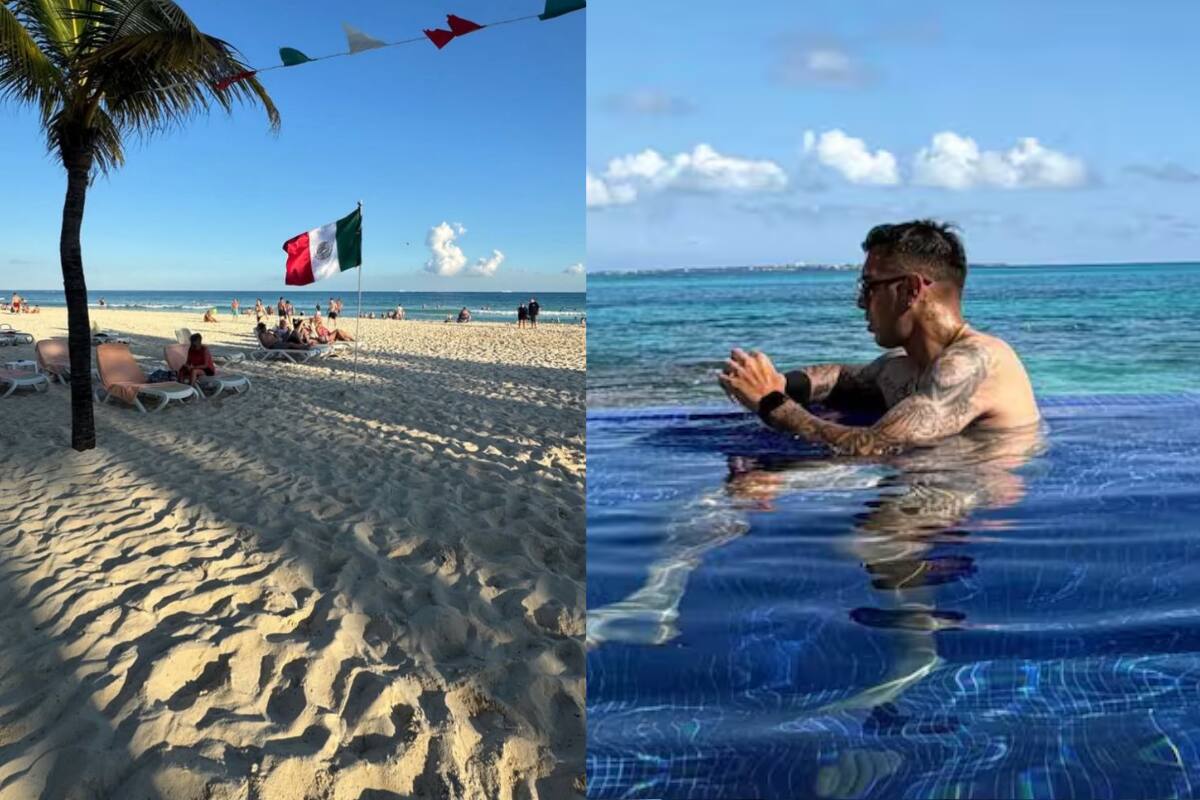 Un grupo de futbolistas azules andan en Cancún.