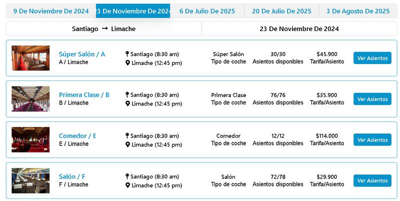 Valores de pasajes del Tren del Recuerdo - 23 de noviembre.