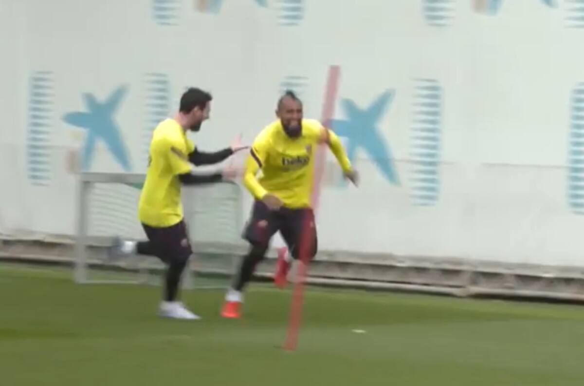 Los extrañamos: Barcelona comparte divertido video de entrenamiento con Arturo Vidal incluído
