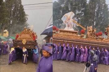 VIDEO | Ni una tormenta los detiene: Feligreses realizan procesión de Semana Santa en medio de intensas lluvias