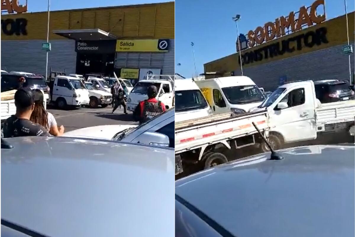 Pelea entre fleteros en Homecenter. Créditos: Captura video