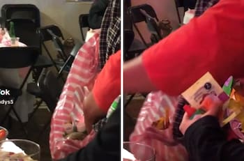 VIDEO| Mujeres se roban piezas de una mesa de dulces y se hacen virales