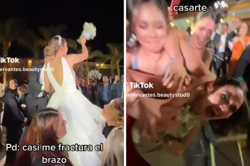Mujer pelea por el ramo en una boda y se hace viral.