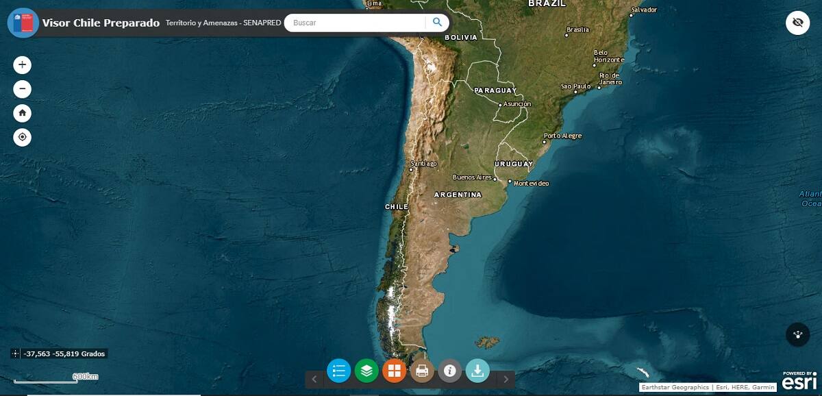 El visor de Senapred cuenta con imágenes del entorno, viabilidad y topografía. Créditos: Captura de pantalla Visor de Chile Preparado.