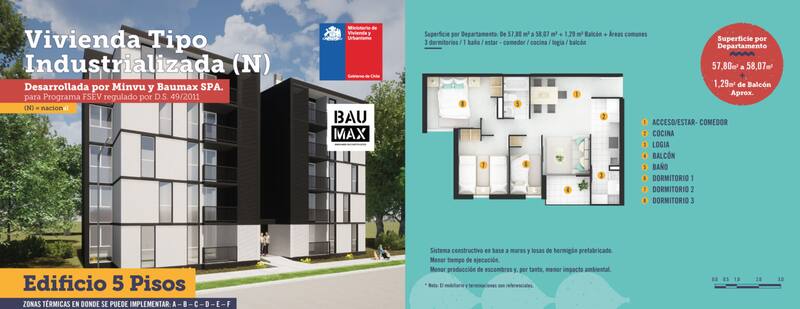 Cada departamento cuenta con un balcón de 1,29 m2.