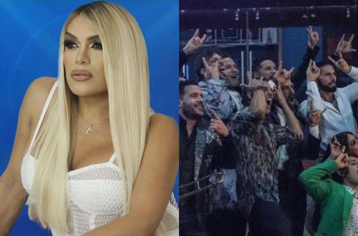 Wendy Guevara coquetea con uno de los integrantes de la banda el Recodo