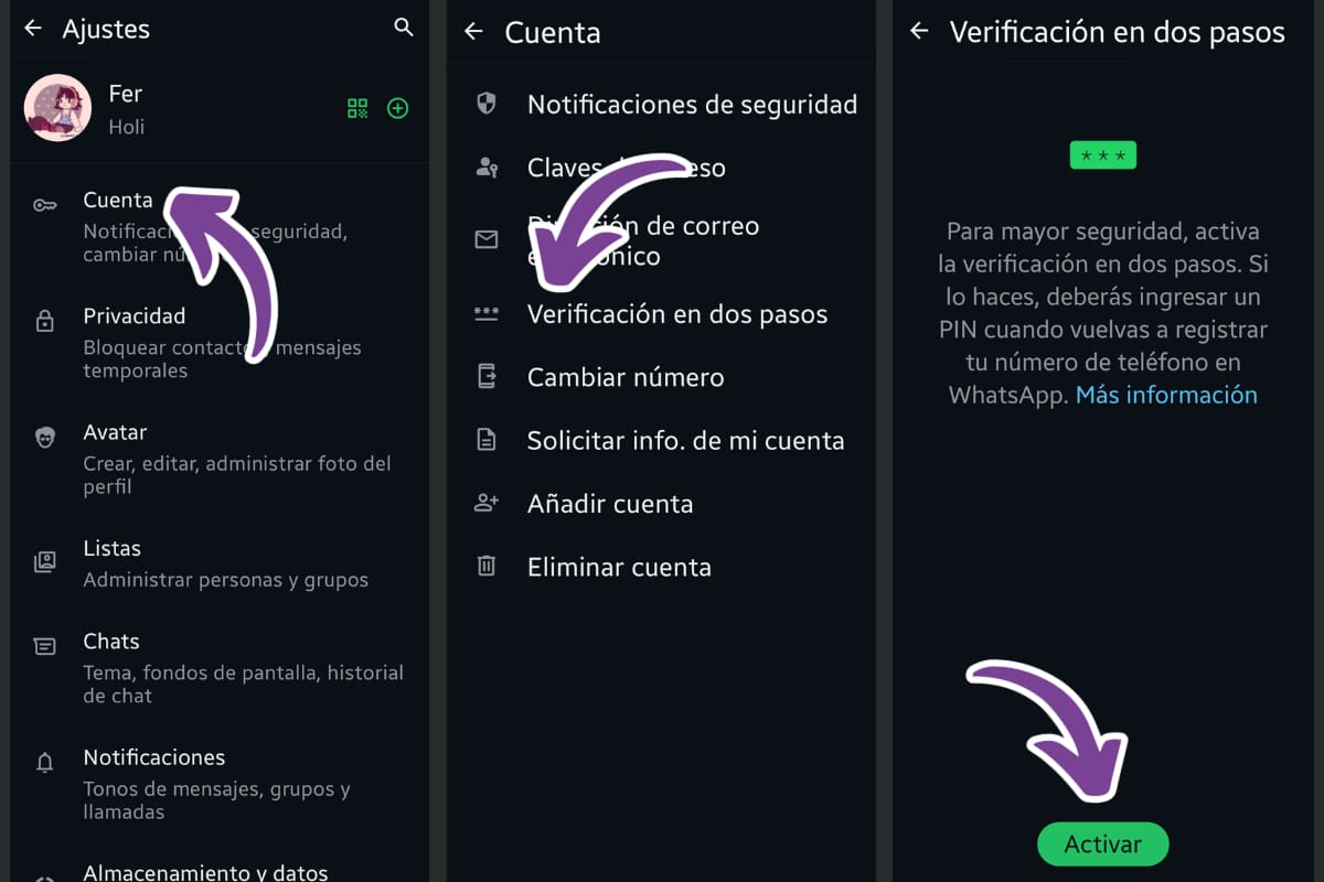 Sigue estos pasos para activar la verificación en dos pasos.