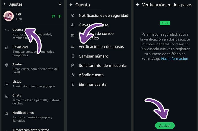Sigue estos pasos para activar la verificación en dos pasos.