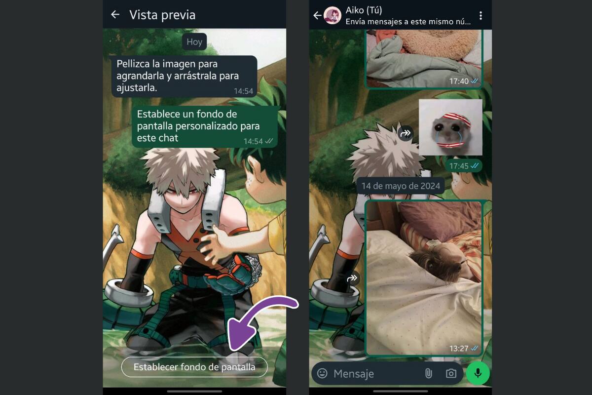 Podrás ver antes de elegir tu fondo cómo se verá.