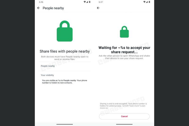 Así se verá tu pantalla cuando quieras compartir archivos con personas cercanas mediante WhatsApp.