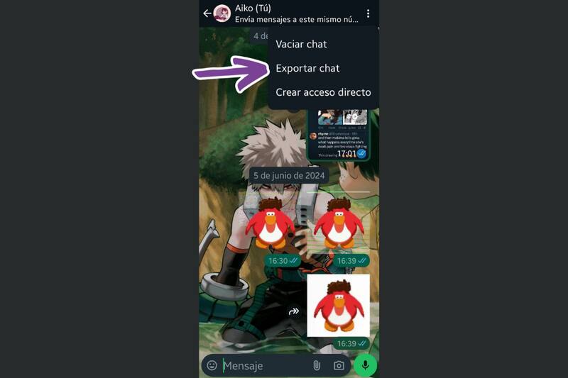 Podrás elegir cualquier aplicación que gustes para enviar el chat.