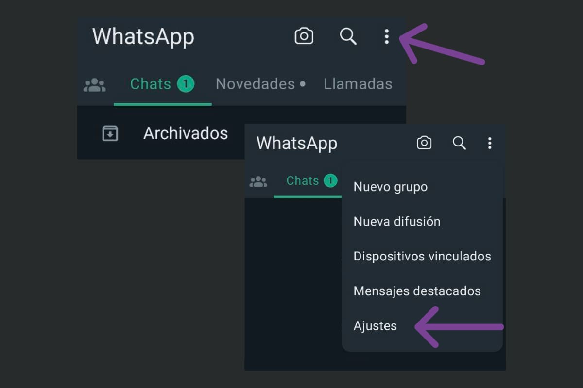 Deberás presionar en los tres puntos y luego en ajustes.