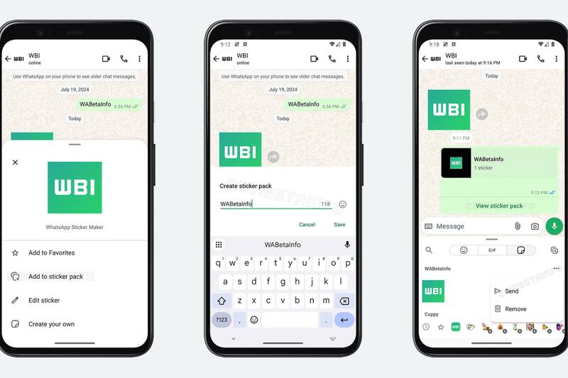 Así se ve la nueva función de WhatsApp que permite crear paquetes de stickers. WABetaInfo.