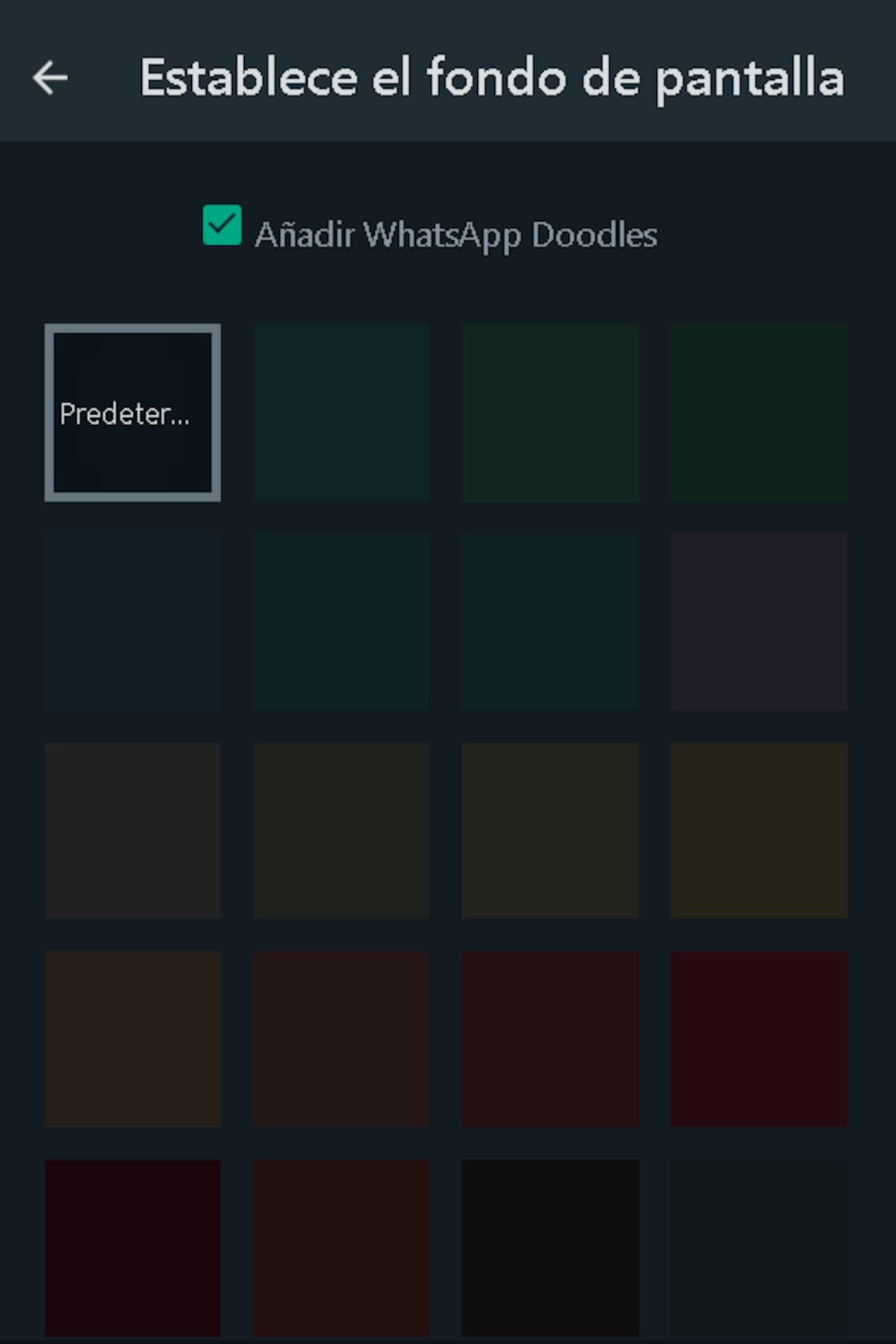 Alguno de los colores para el fondo de WhatsApp Web.