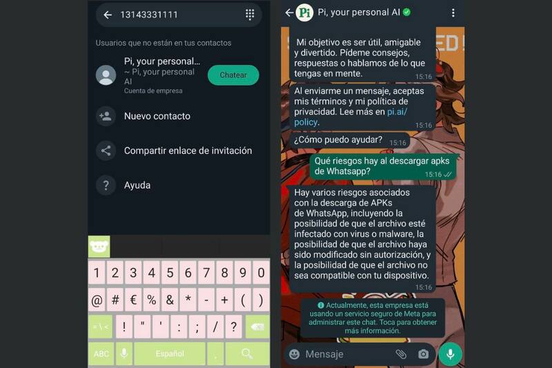Incluso Pi sabe que instalar WhatsApp Dorado o cualquier otra APK es un enorme riesgo para ti o tu teléfono.