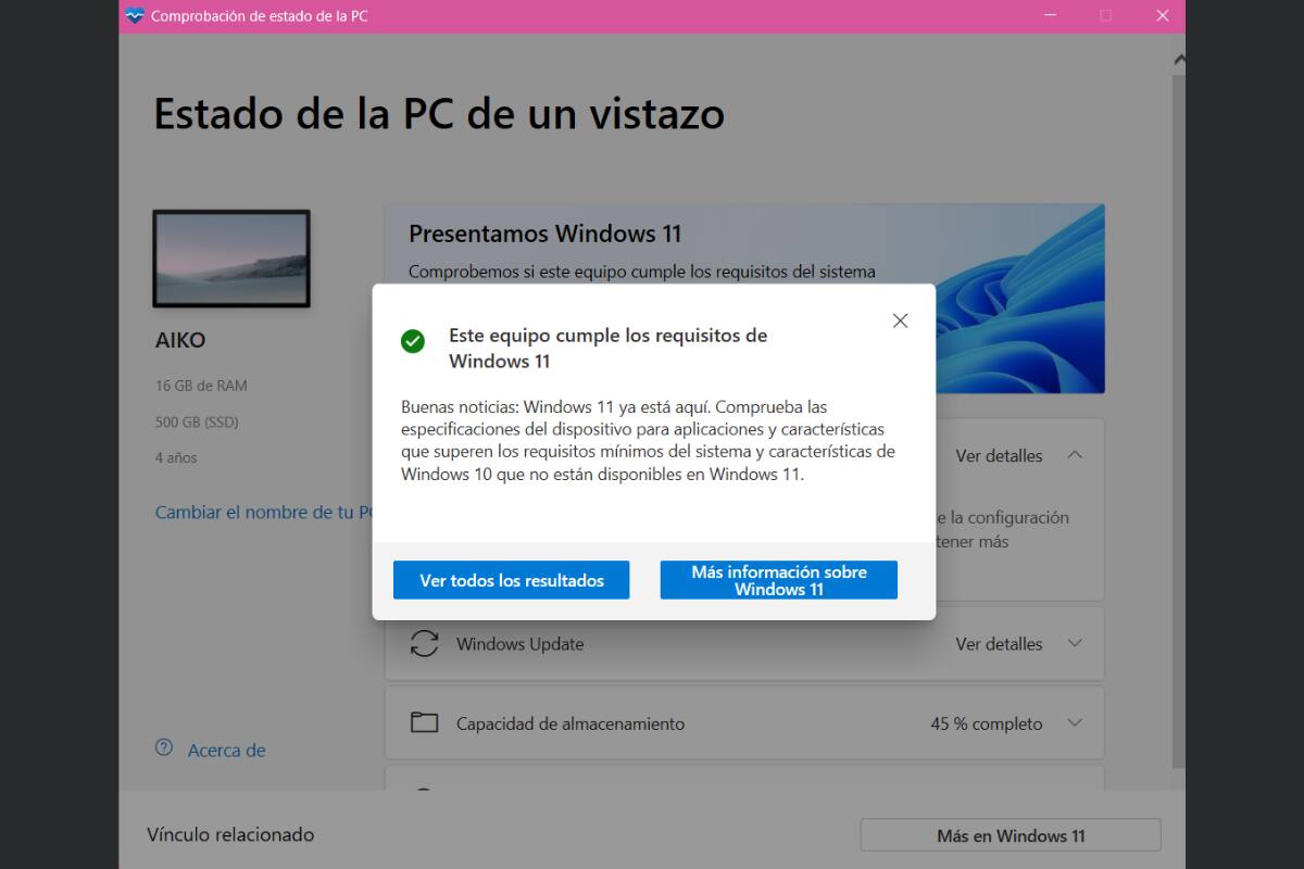 Si cumples los requisitos, aparecerá este mensaje.