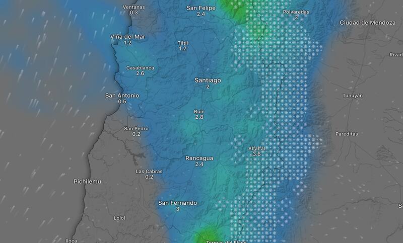 Esta es la "fotografía" del sistema frontal este viernes a las 10 AM, según la aplicación Windy, utilizada por Gianfranco Marcone.