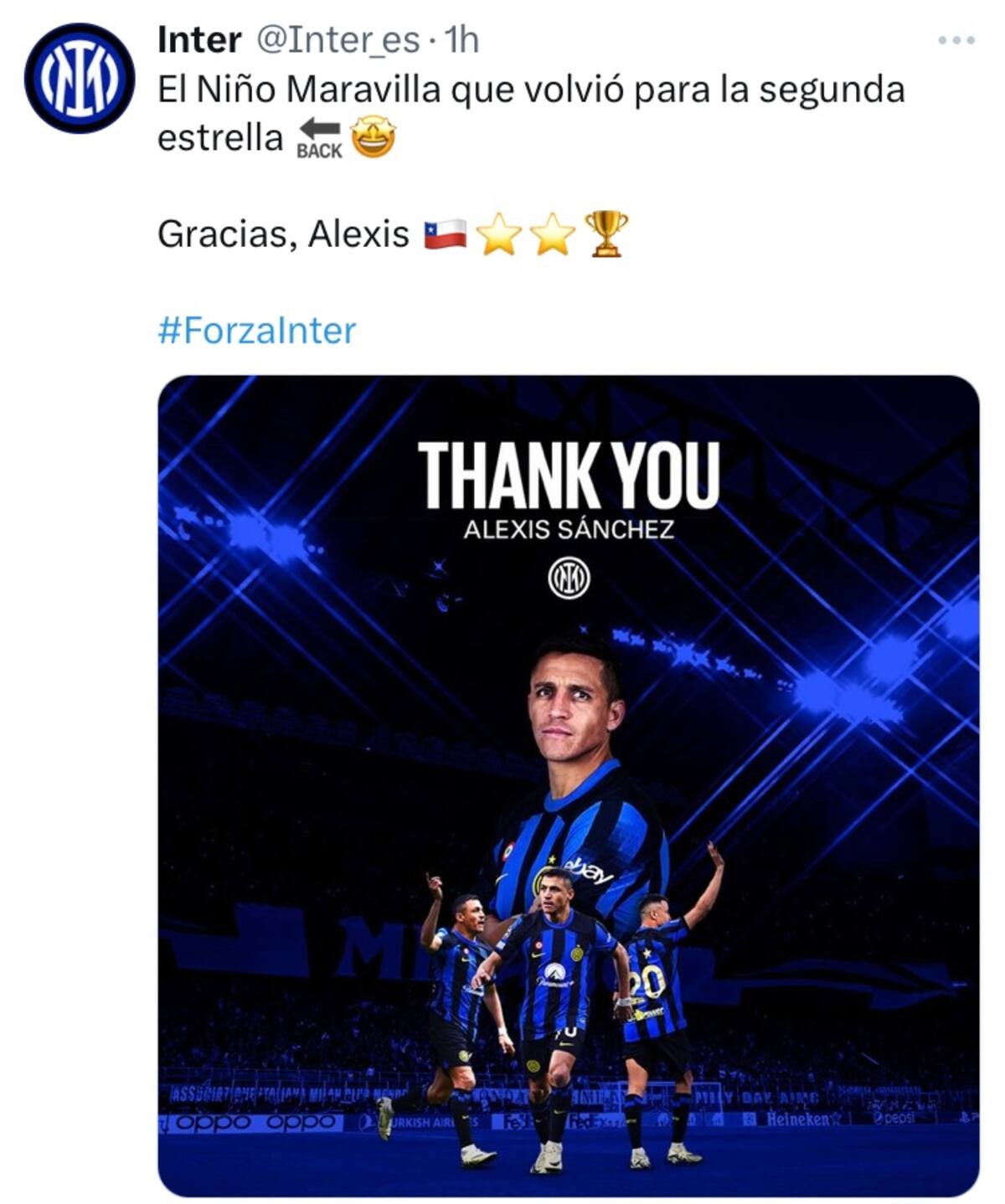 La dedicatoria del Inter de Milán para Alexis Sánchez en la hora del adiós.