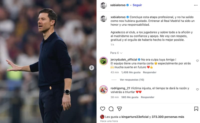 Así se despidió el vasco del Real Madrid, tras ser despedido. Foto: Instagram @xabialonso
