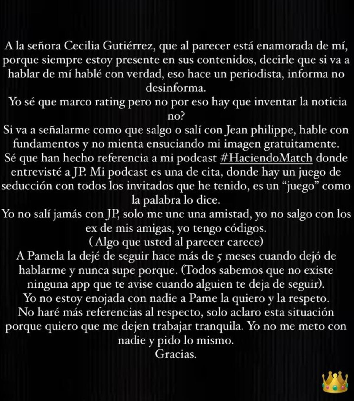 se lanzó contra Cecilia Gutiérrez. Créditos: Instagram