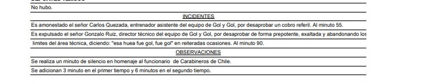 Informe árbitro Copa Chile